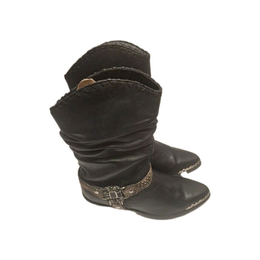 Vintage Zodiac Women's 7.5M Black Slouch /Cap-toe Biker Cowboy Western Boots